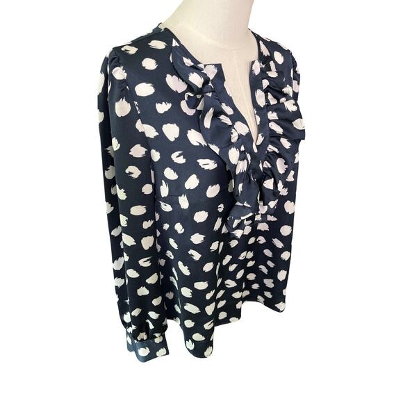 J.Crew Navy White Ruffle Front Long Sleeve Blouse Medium NWT AE862 - Picture 6 of 8
